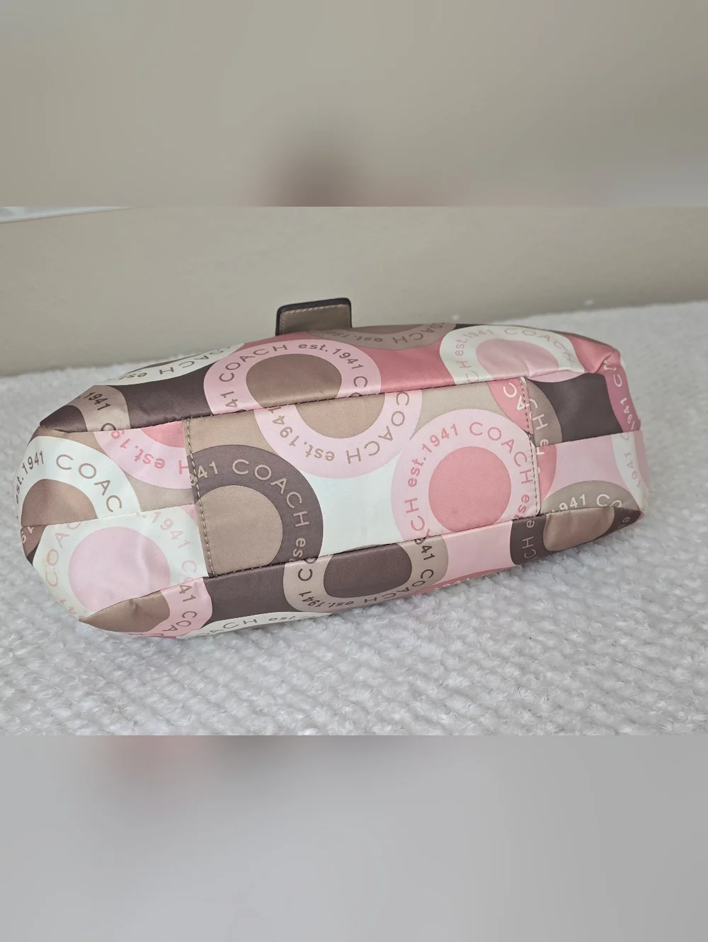 Coach Ashley Signature Circle Print Hobo Bag Pink Tan Canvas Leather Trim - Picture 10 of 12